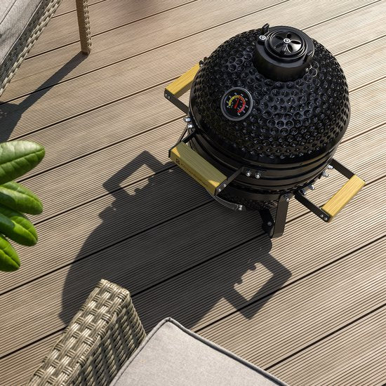 KitchenBrothers Kamado BBQ - 13 Inch Charcoal Barbecue - 27⌀ cm - Deluxe Set - Egg BBQ with Accessories including Cover - Noir
