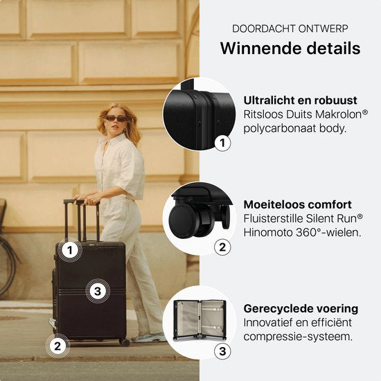 ONYX Hybrid Pro Check-in Suitcase Medium 70 Litres - Polycarbonate recyclé et design sans fermeture éclair - Valise de voyage avec serrure TSA et roues pivotantes - Trolley léger avec compartiment pour ordinateur portable - Onyx Black