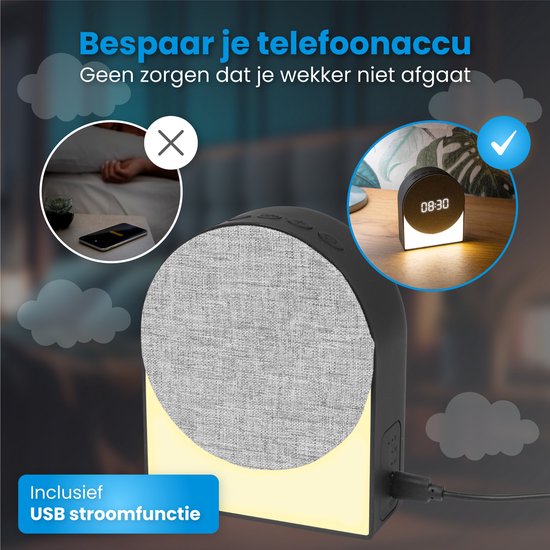 DreamCare Sleep Trainer - Réveil - Veilleuse - Machine à bruit blanc - 6 sons de sommeil et 6 sons de réveil