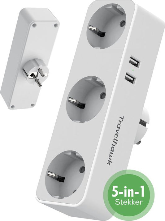 Travelhawk Power Connector 3 Fold - Séparateur de prise - 2 ports USB - Blanc