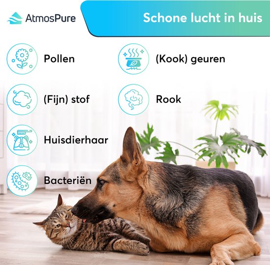 AtmosPure® CleanAir Air Purifier - Purificateur d'air avec filtre HEPA 13 + filtre à charbon remplaçable - CADR 250 m³/h - Noir - Pour 98 m² - Lutte contre les acariens, le rhume des foins, les allergies, -3 modes + mode sommeil silencieux - Capteur de qu
