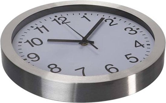 Horloge murale - Perel - ronde, analogique, 30 cm, affichage de l'heure radiocommandé (DCF), aluminium, argent
