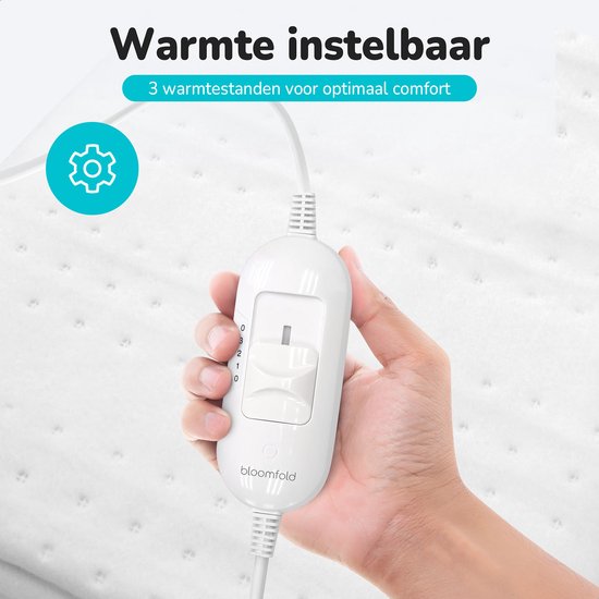 Couverture électrique Bloomfold - 150 x 80 cm - Lavable en machine - 1 personne - 3 niveaux - Couverture chauffante - Blanc/polyester