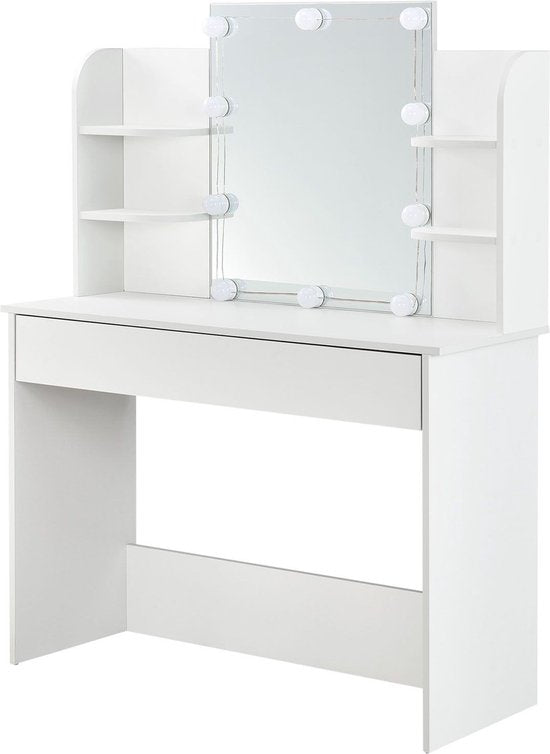 Table de maquillage Bella - Blanc - Miroir et éclairage LED inclus
