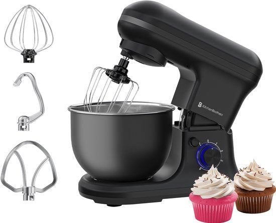 KitchenBrothers Robot de cuisine - Robot de cuisine - 5L - Batteur avec bol mélangeur - Batteur de cuisine - 1200W - Noir mat