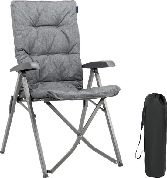TRVLMORE Chaise de camping - Sac de transport inclus - Chaise pliante confortable - Capacité de charge de 150 kg - Chaise de camping - Rangement - Chaise pliante - Gris