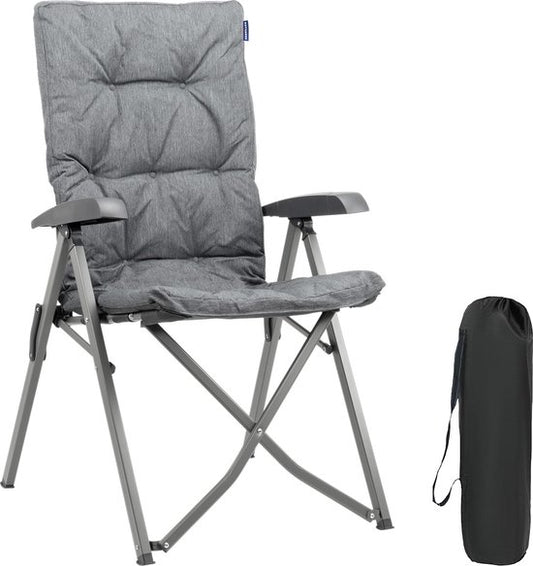 TRVLMORE Chaise de camping - Sac de transport inclus - Chaise pliante confortable - Capacité de charge de 150 kg - Chaise de camping - Rangement - Chaise pliante - Gris