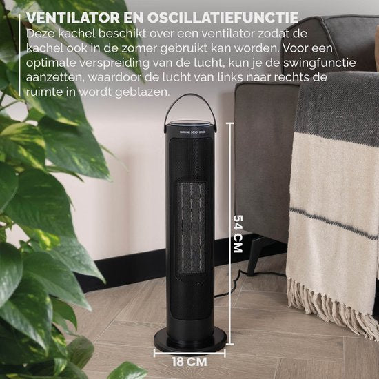 BREND BR-2221 Ventilateur céramique - 2000W - Mode ECO & Thermostat 15-35°C - Chauffage électrique - Noir