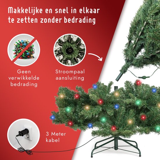 PristinePine Nordic Forest Fir - Arbre de Noël complet avec lumières LED (917 branches) - Arbre de Noël artificiel avec sac de rangement et gants - 280 lumières colorées et blanc chaud - Contrôlé via l'application - 180 cm