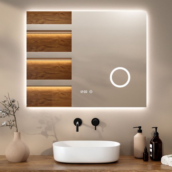 Mirlux Miroir de salle de bain avec éclairage LED et chauffage - Miroir mural rectangulaire - Miroir de douche anti-condensation - 100x80CM