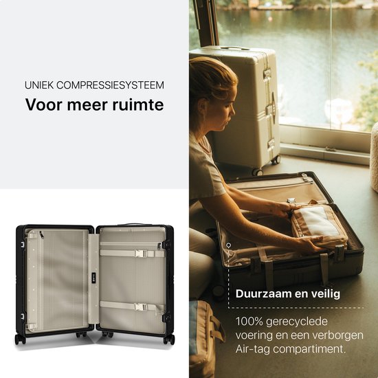 ONYX Hybrid Pro Check-in Suitcase Large 100 Litres - Polycarbonate recyclé et design sans fermeture éclair - Valise de voyage avec serrure TSA et roues Spinner - Trolley léger avec compartiment pour ordinateur portable - Onyx Black