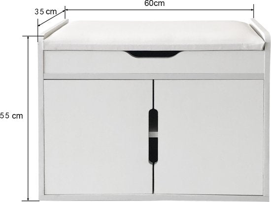 Meuble à chaussures banc avec rangement - banc d'entrée - pliant avec coussin d'assise - blanc