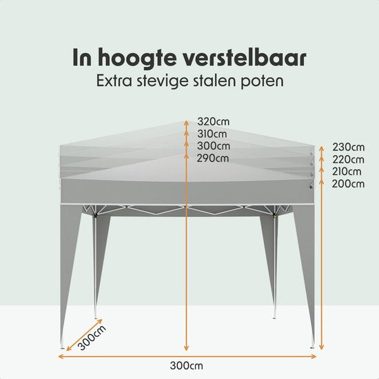 LifeGoods Party Tent Plus - Tente pliante - 3x3 m - Montage facile - Armature renforcée - Imperméable - Sac de transport - Gris