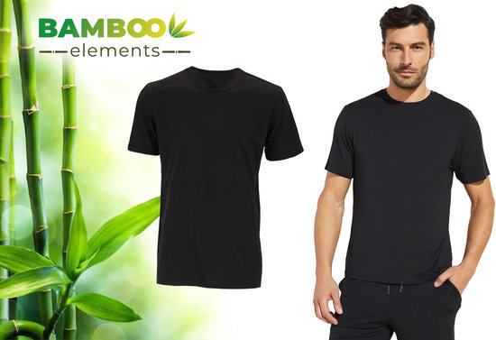 T-shirt en bambou pour homme - Noir - Coupe régulière - T-shirt décontracté pour homme - Bambou - Col rond
