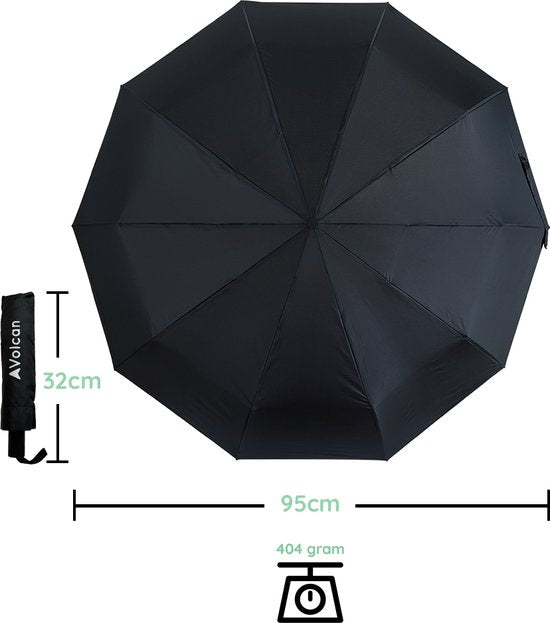 Volcan Storm Umbrella Foldable - Parapluies Storm - Pliable - Ø 110 cm - Coupe-vent jusqu'à 100km p/h - Grand parapluie - Automatique - Noir