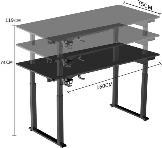 Bureau assis-debout électrique réglable en hauteur - bureau de jeu - gaming desk - table d'ordinateur - table de jeu - poste de travail ergonomique - capacité de charge 130 kg - 160 x 75 cm