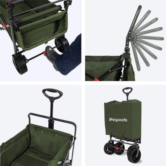 LifeGoods Wagon - Pliable - Jusqu'à 120KG - 90L - Polyester lavable - 120x80cm - Vert