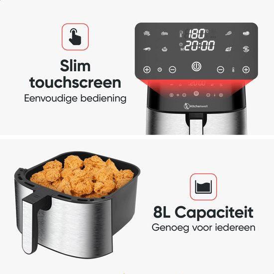 Kitchenwell AirFryer - Friteuse à air chaud - Capacité 8L - 80-200℃ - Minuteur - 1800W - Noir