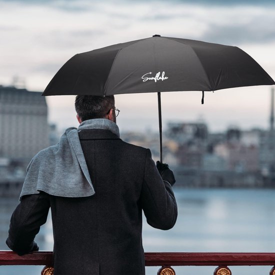 Parapluie pliable - Résiste à la tempête jusqu'à 140km/h - Pliage automatique - Housse de protection et pochette de voyage incluses - Noir - Sunflake