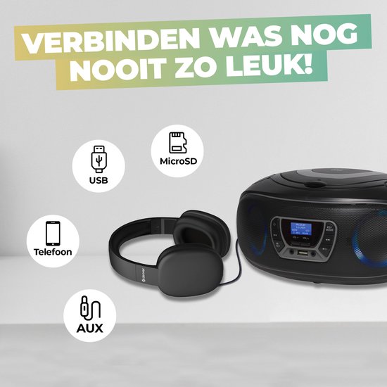 Denver Portable DAB Radio CD Player Kids - Bluetooth - Light Effects - Boombox - AUX - FM - TDB212GREY