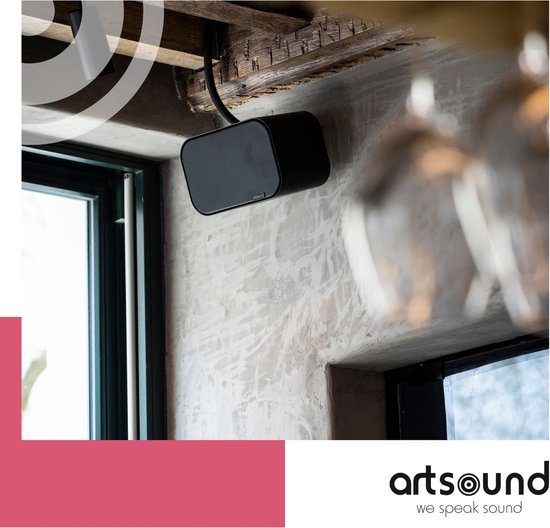 Artsound UNI30, set de 2 haut-parleurs passifs, haut-parleur hi-fi 2 voies, 20-60 watts, support mural avec joint à rotule, convient pour des pièces jusqu'à 40 m² telles que cuisine, café, entrepôt, couleur : noir