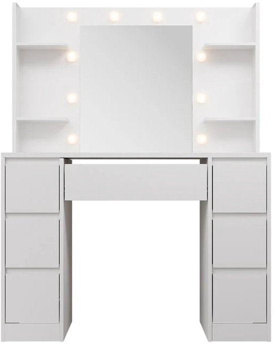 Malia coiffeuse / table de maquillage - Miroir et LED inclus - Blanc