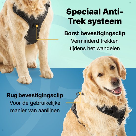 Harnais pour chien Jake et Jacky - Harnais anti-traction - Harnais pour chien - Harnais Y pour chien - Réfléchissant - Noir - Taille XL