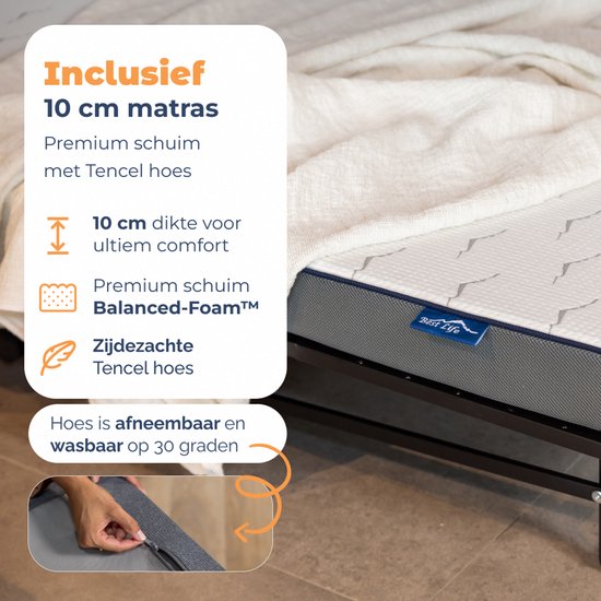 Best Life Lit pliant 90x200 - Lit d'appoint avec matelas - Lit pliant - Lit pliant 1 personne