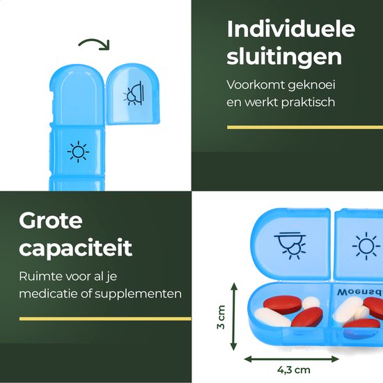 Pilulier Gandria 7 jours - Pilulier amovible - Boîte à médicaments avec 21 compartiments - Boîte à médicaments avec fermeture solide - 3 compartiments par jour - 7 couleurs