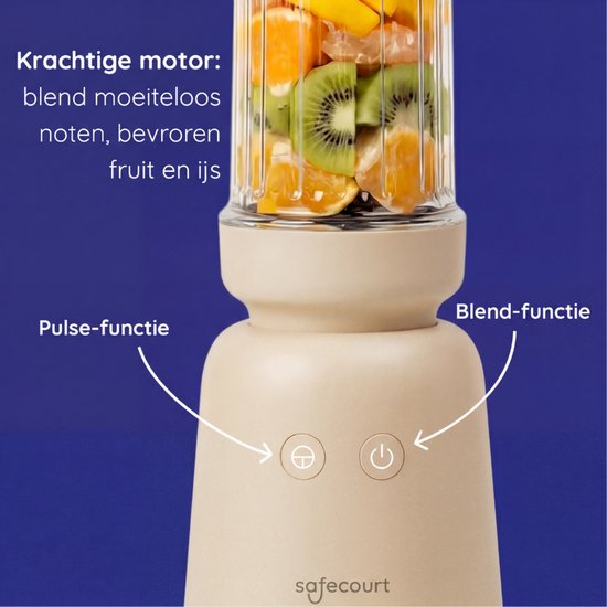 Safecourt Kitchen PureBlend - 1000W Smoothie maker - BPA free - includes to-go drinking lid + straw- Premium Tritan blend cups - Beige
