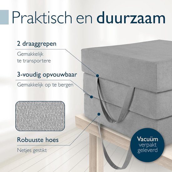Beautissu VS95 - Matelas pliable Premium L 80X200cm - Matelas pliable extra épais en mousse à mémoire de forme H3 de 14cm - Lavable - Transport facile - Gris