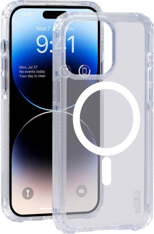 SoSkild Case iPhone 15 Pro MagSafe - Defend Heavy Impact Case - Étui magnétique Magsafe transparent - Transparent