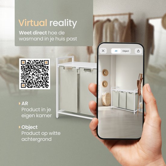 O'DADDY® Laundry Basket 3 Boxes - Trieur de linge extensible avec étagère - 114 Liter - 92,5 x 33 x 71 cm - Pieds réglables - Facile à assembler - Polyvalent et élégant en métal - Blanc