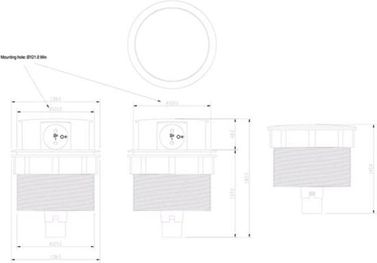Perel Pop-up socket, 4 prises avec broche de mise à la terre (type E), trou de montage 121 mm, usage intérieur, noir/gris