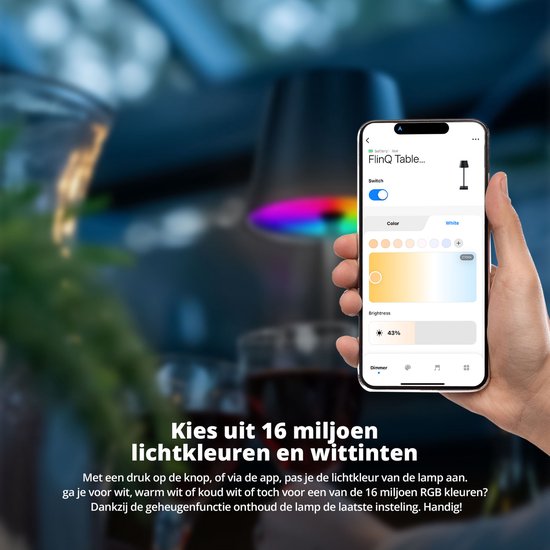 FlinQ Smart Table Lamp Lume - Rechargeable et avec Touch Control - Pour la chambre à coucher et le salon - Lampe sans fil aussi comme lampe de sol - Dimmable et idéale pour la table de chevet - Industriel - Blanc