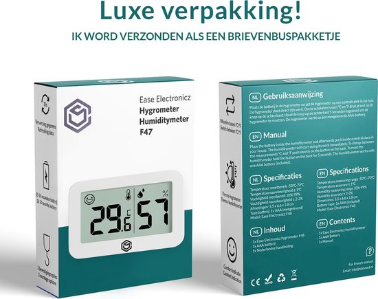 Ease Electronicz Hygromètre & Thermomètre - Station météo - Humidimètre - Thermomètre d'intérieur - Pile et bande adhésive incluses