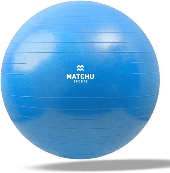 Matchu Sports - Ballon de fitness - Ballon de Pilates - Anti Burst - Ballon de grossesse - Ballon de gym - Ballon pour s'asseoir - Pompe incluse - Ø 75cm - Bleu - 300 KG chargeable