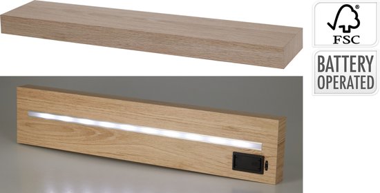 Trends4you étagère murale-avec éclairage LED-batterie-naturelle