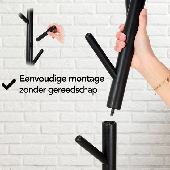 Brixy Porte-manteau - Porte-manteau sur pied - 8 crochets - 175 cm - Porte-manteau en bois - Porte-manteau - Noir