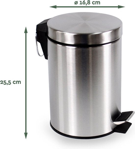 BRASQ Poubelle à pédale 3 litres - acier inoxydable - PB103 - Poubelle à pédale amovible - Poubelle - Corbeille à papier - Poubelle - Salle de bains ou toilettes