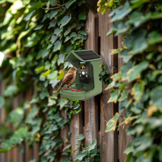 Nichoir avec caméra intégrée - Denver - Full HD - 12MP - Photo et Video - Mangeoire d'oiseaux - Angle de vue de 100 degrés - BFC1200 - Vert