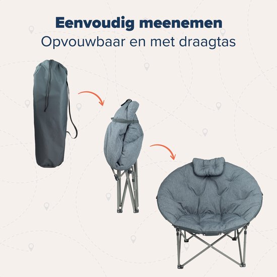 TRVLMORE Chaise de camping - XL - Pliable - Sac de transport inclus - Chaise de camping - Chaise papillon - Capacité de charge 150 kg - Gris