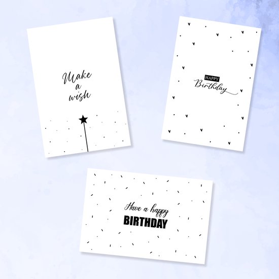 Partizzle 36x Cartes d'anniversaire avec enveloppe - Noir et blanc - Envoyer une carte d'anniversaire - Adultes - Durable - 15x10 cm / Minimaliste