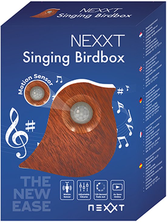 Nexxt Oiseau sonore avec détecteur pour toilettes - Volume réglable - WC - Détecteur de mouvement - 10,2 x 3,5 x 8,6 cm - 90 g - Boîte - Boîte à oiseaux - Marron foncé
