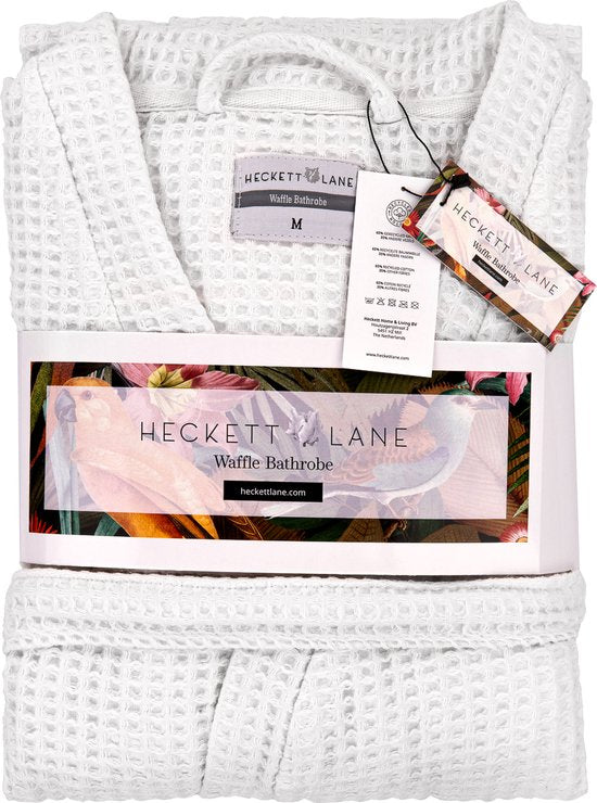 Heckettlane Peignoir gaufré - robe de chambre pour femmes et hommes - M - Robe de chambre en coton - Convient pour le sauna - Blanc