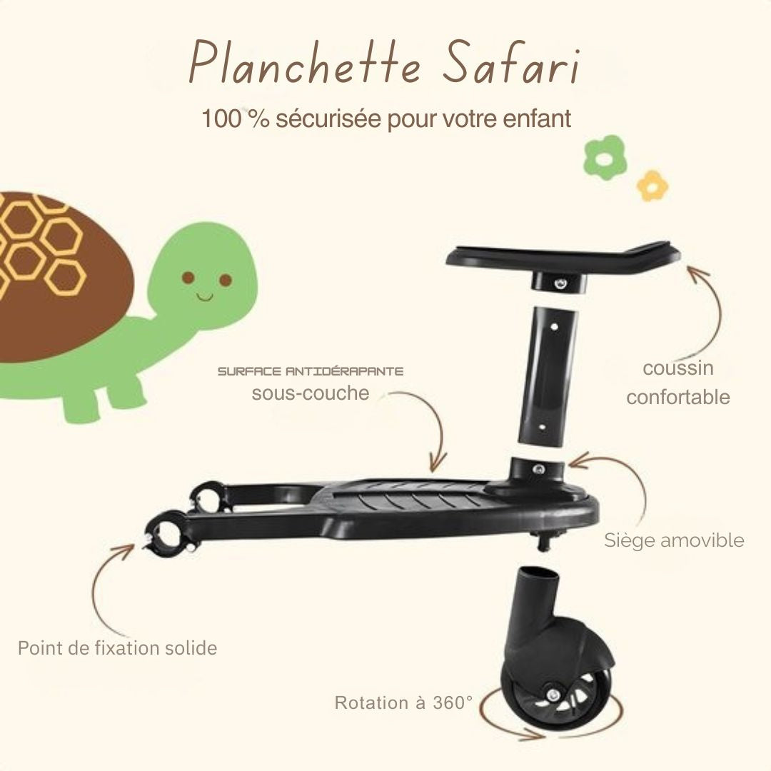Planche à roulettes Merkloos Safari - Roue unique - Pour axe horizontal d'au moins 23 cm - Diamètre max. 2,5 cm - Maniable et universelle - Idéale pour les tout-petits - Plastique noir et métal