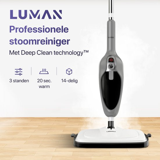 LUMAN 12 en 1 Nettoyeur à vapeur et sèche-mains - Nettoyeur de tapis - Nettoyeur de taches - Avec 10 accessoires et 3 chiffons en microfibre - Nettoie le sol, le canapé, la salle de bain et le tapis - Gris