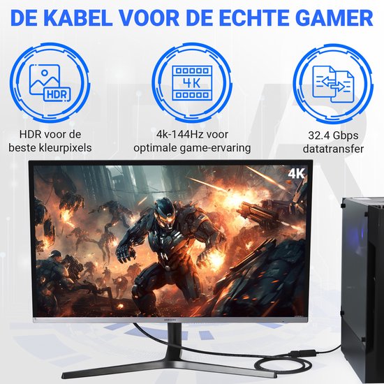 Câble DisplayPort 1.4 - mâle vers mâle - 8K 60Hz - 4K 144Hz - câble DP - 5 mètres