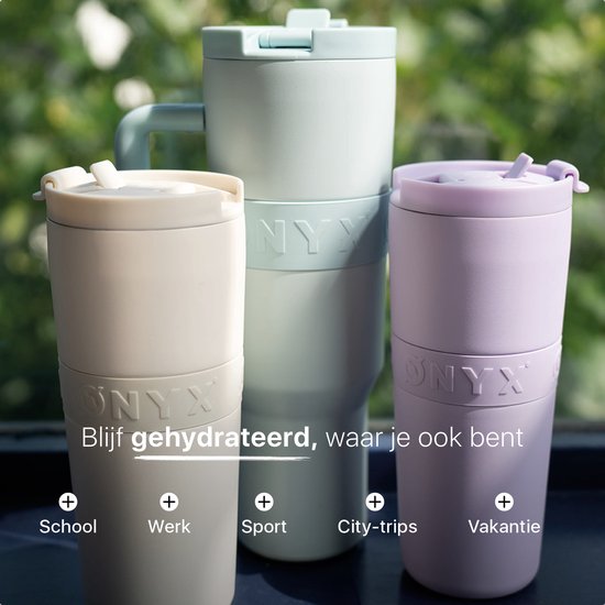 ONYX Bouteille à boire avec paille 700ML - Bouteille d'eau pour enfants et adultes - Mug Thermos Mug de voyage en acier inoxydable - Buvette de motivation - Tasse à boire pour l'école - Coco White