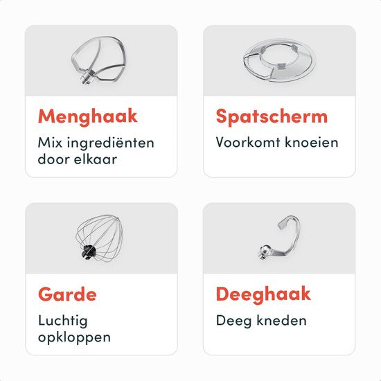 KitchenBrothers Robot de cuisine - Robot de cuisine - 6.2L - Mixeur avec bol de mixage - Mixeur de cuisine - 2000W - Blanc nacré